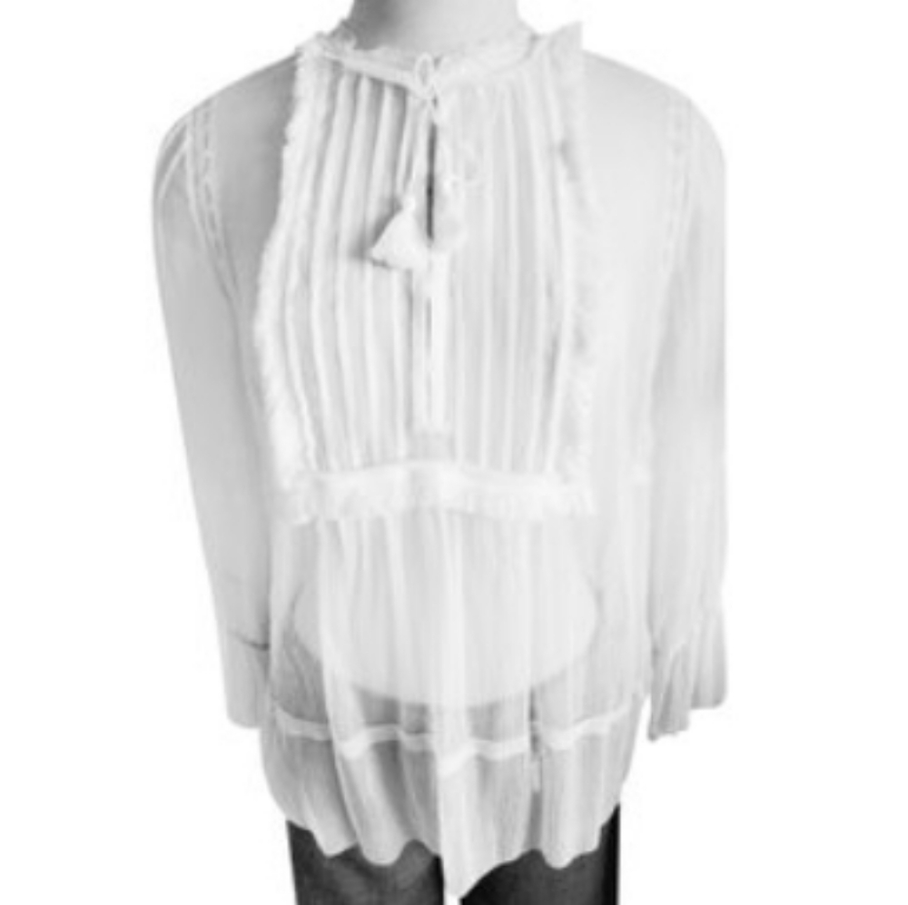 Tahari Silk Chiffon White Blouse  Box Style